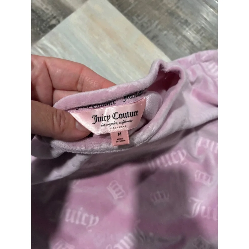 Juicy Couture Pink Velour Pajama Set Short Sleeve Top and Shorts Logo Print M